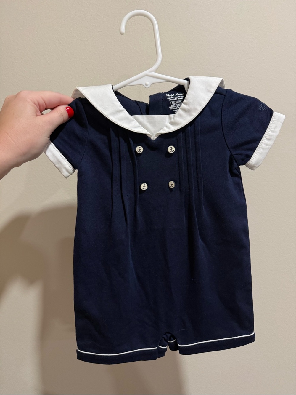 Polo Ralph Lauren Baby Boy 3M Navy Sailor Romper Nautical Anchor